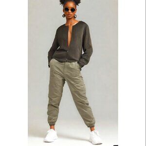 Eileen Fisher Dark Brown Pin Tuck Textured Front Zip Scoop Neck Jacket